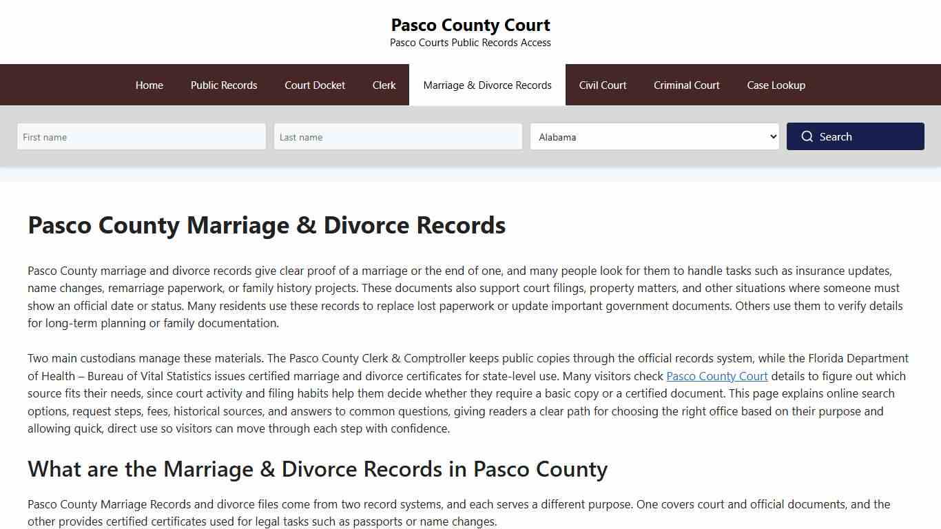 Pasco County Marriage & Divorce Records - Pasco County Court