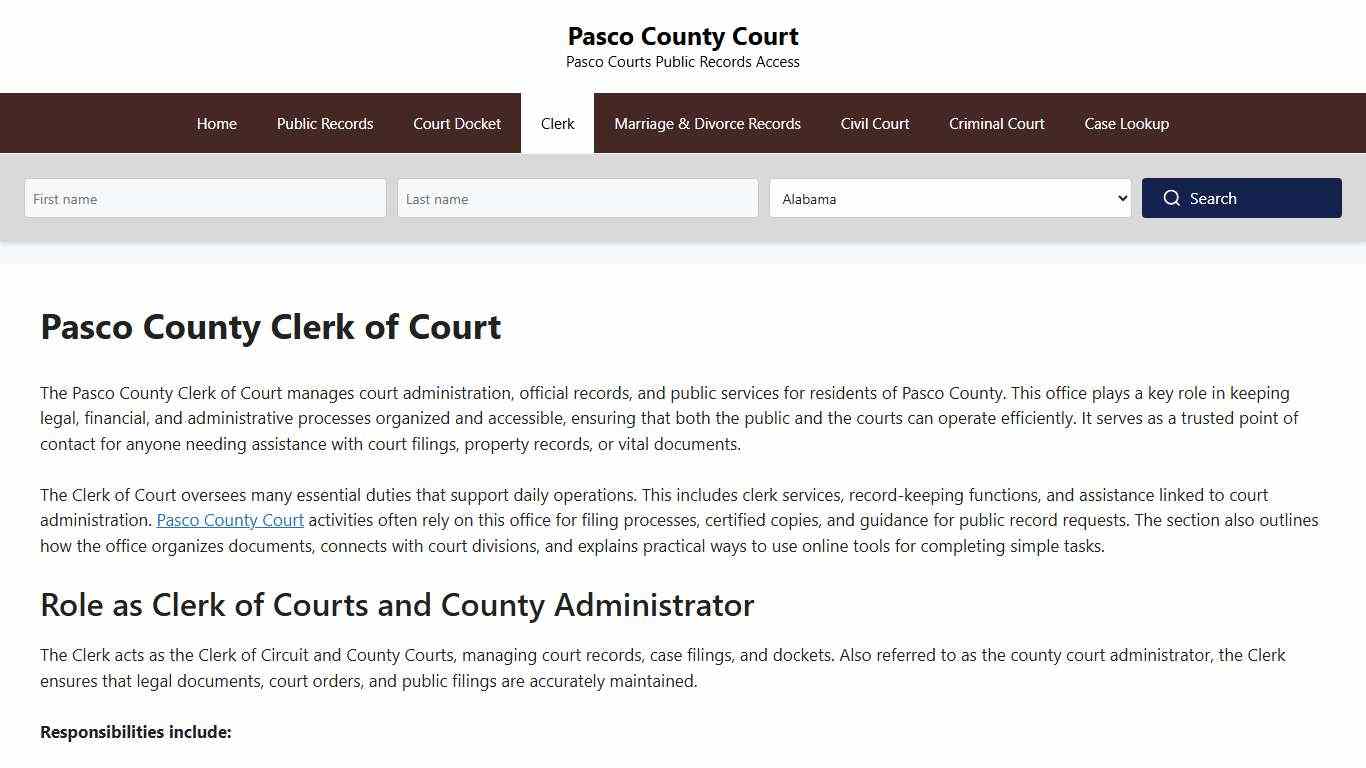 Pasco County Clerk of Court - Pasco County Court