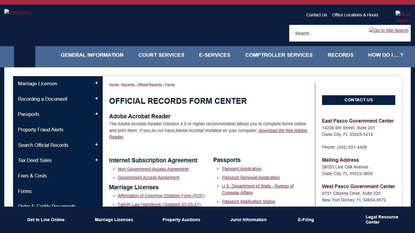 Official Records Form Center Pasco County Clerk, FL